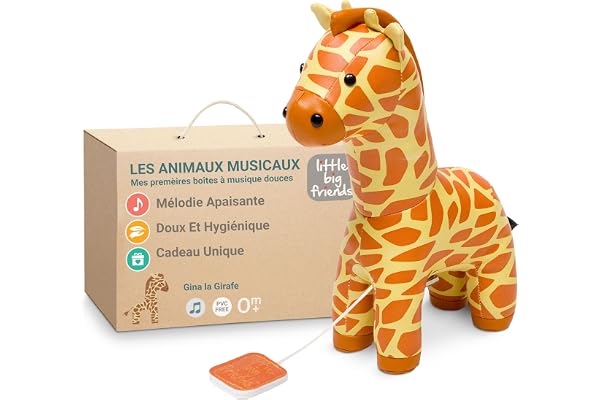 Little Big Friends Jouet Musical bébé | Peluche Musicale à Tirette Douce et Lavable | Girafe en Peluche pour bébé et Tout-Petit | Idée Cadeau Naissance Fille ou garçon | Gina la Girafe