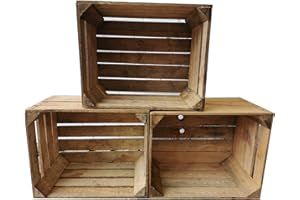 TERAMICO Set di cassette in legno da frutta, 50 x 40 x 30 cm, vintage, massiccia e pulita, stile shabby chic (set da 3)