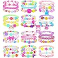 PinkSeep Beaded Bracelets for Kids- 12 Pack 36 PC, Little Girl Plastic Bracelets, Flower Butterfly Pink Bracelet, Party Favor