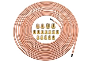 NIYATA Tuyau de Frein en Cuivre 25ft/7,62m Ø 4.75mm, Kit de Conduite Générale de Frein Replacement, Auto Tube Tuyau de Carburant Frein, 3/16" de Rechange pour Automobile avec 16 Raccords