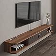 Pmnianhua Floating TV Unit, Wall Mounted TV Cabinet, Floating Shelves with Door, Modern Entertainment Media Console Center Large Storage TV Bench for Living Room & Office (140cm, Dark Brown)