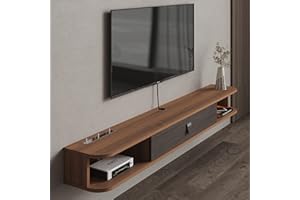 Pmnianhua Floating TV Unit, Wall Mounted TV Cabinet, Floating Shelves with Door, Modern Entertainment Media Console Center Large Storage TV Bench for Living Room & Office (140cm, Dark Brown)