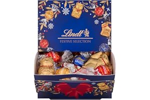 Lindt LINDOR sharing box, surtido de bombones y figuritas de Navidad ideal para compartir, 690g