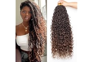 Mscat 18Inch 8 Packs Ombre Goddess Faux Locs Crochet Hair Soft Locs With Curly Ends Pre looped Hippie Locs Crochet Braids Hair Extensions (14Strands/Pack T30#)