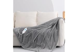 CORIWELL Wärmedecke Heizdecke mit Abschaltautomatik - 180 × 130 cm Flanell Elektrische Wärmedecken, 10 Heizstufen,10 Studen Timer - Waschbar Kuscheldecke fürs Bett mit Überhitzungsschutz - Grau