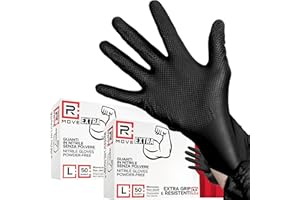 R MOVE 50+50 Guanti in Nitrile Diamond 8,5 gr. +140% di Spessore Rispetto al 3,5 gr, Antiscivolo Con Grip su Tutto il Palmo per Una Perfetta Presa, da Lavoro (L (9), Nero)