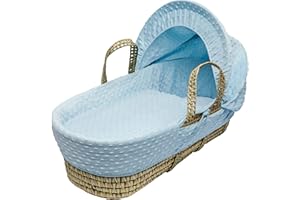Kinder Valley Blue Dimple Palm Moses Basket with Full Bedding Set, Adjustable Hood, Fibre Mattress & Padded Liner