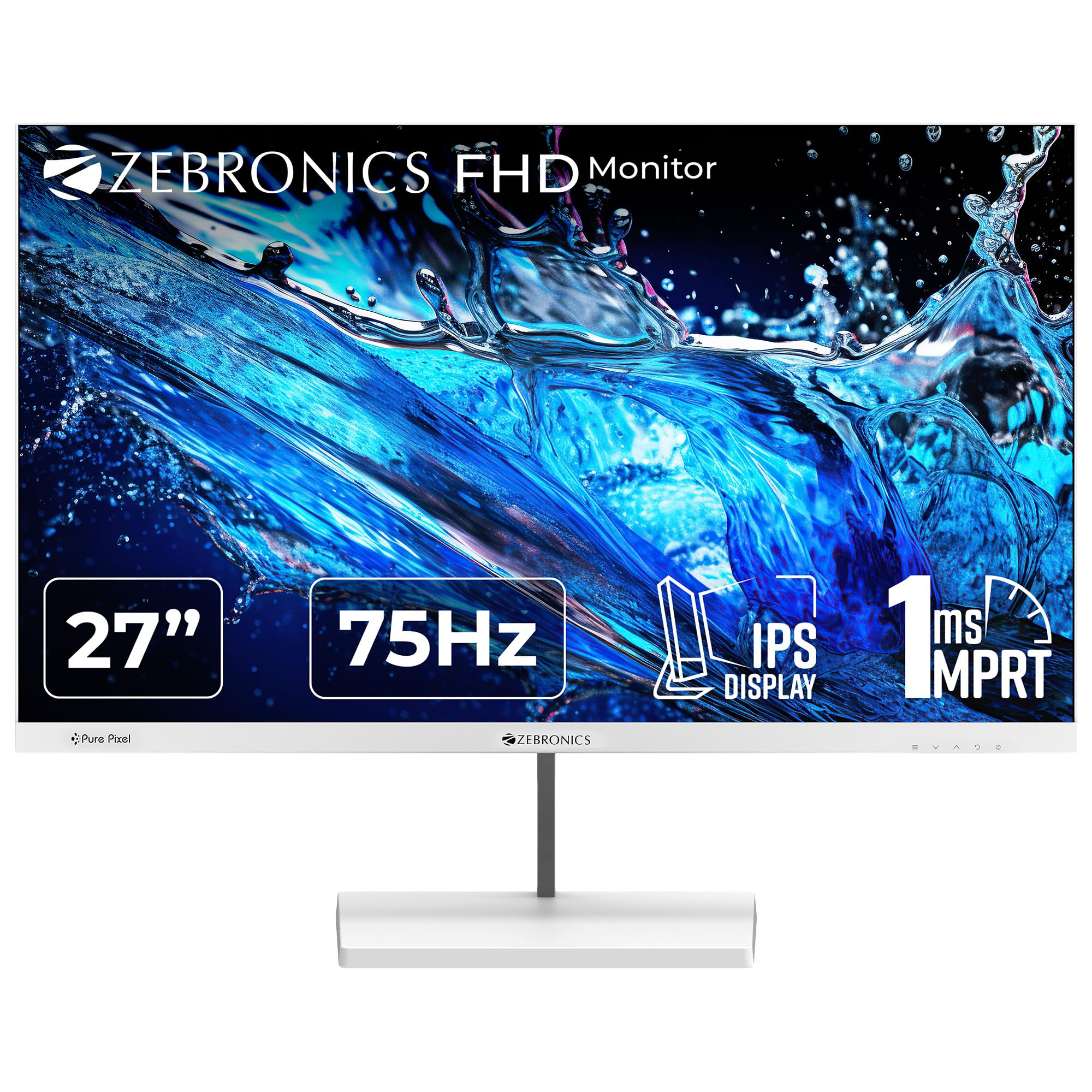 ZEBRONICS S27A 27" (68.5cm) LED Monitor, 75Hz, FHD 1920x1080, IPS Display, 1ms MPRT, 16:9 Aspect Ratio, 300Nits, 16.7M Colors, Dual Input - HDMI + VGA, Built-in Speakers, Wall Mountable