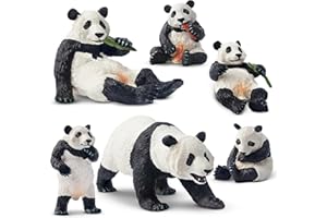 toymany 6PCS Panda Figurines Toy Set, Realistic Plastic Jungle Animals Figures Family Set with Bamboo & Baby Pandas, Educational Toy Cake Toppers Christmas Birthday Gift for Kids Toddlers