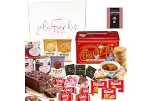 JOLAFUNBS 20x The English Fine Breakfast Tea Gift Box Hamper -40 Morning English Tea Bags,Border Biscuits, Lotus Biscoff, Fruit Cake, Christmas Chocolate & More- Valentine, Birthday Hampers for Women Food Gifts