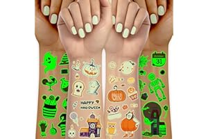 Acevegue 15 Hojas Tatuajes Halloween Niños,195 Motivos Fluorescentes Tatuajes Regalo Decoracion Halloween, Pegatinas Adhesivos Fiesta Halloween, Tatuajes Decoración Accesorios Halloween Niños