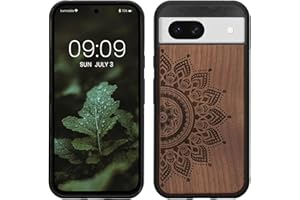 kwmobile Carcasa Compatible con Google Pixel 8a Funda - Funda de Madera de Nogal con Bumper antigolpes - Sol Naciente
