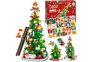 RHYBOR Calendario dell'Avvento 2025 & Decorazione Natalizia Fai da Te, 24 Mattoncini Albero di Natale con Lucine - Conto alla Rovescia Creativo per Bambini e Famiglia
