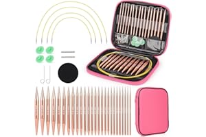 Coopay 13 Paires Aiguilles Circulaires Tricot Interchangeable, 3,0-10,0mm, Kit Tricot Debutant, Aiguille à Tricoter en Aluminium, Aiguille Circulaire Tricot pour Layette, Pull, Écharpe - Or Rose