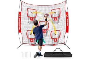 Choiana 8 x 8ft Football Net Throwing Football Target w/ 5 Pocket Football Practice Net Quarterback Training Equipment for Throw Accuracy Improving with Carry Bag, Ground Stake for Backyard Kids