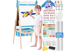 Belleur All-in-One Staffelei für Kinder mit 2 Papierrollen, Deluxe-Zubehör, Verstellbares Magnetisches Doppelseitiges Kinder Tafel mit Kreide und Magnet, Tafel für Kinder 2-8 Jahren