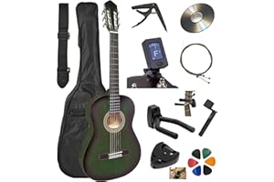 AMROVA Pack Guitare Classique 4/4 (Adulte) 10 Accessoires Cour Vidéo et CD (Vert)