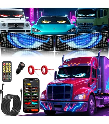 XAXVSTS 2 stuks led-ogen voor auto, 47,5 x 12 cm, led-display met bluetooth- app, led-lichtbord, USB 5V, Devil Eyes led-loopschrift voor vrachtwagen, reclame en feestdecoratie