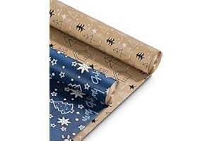 Kraft & Co 2 Pack Christmas Wrapping Paper Roll - Festive Designed Recyclable Kraft Paper, Perfect for Holiday Gifts, Arts & Crafts-Wrapping for a Merry Christmas (44.5cm x 25m) - Jingle