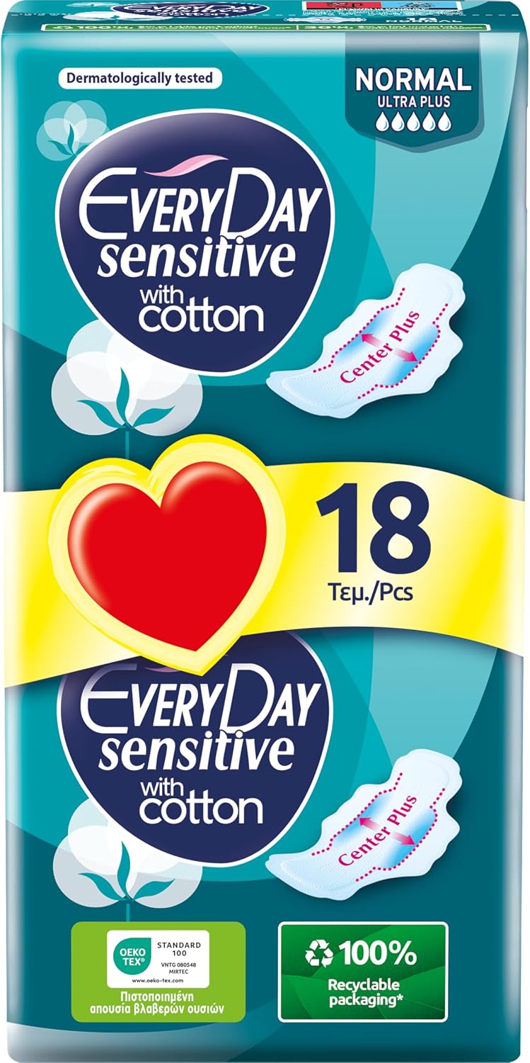 EveryDay Sensitive Cotton - Compresas Ultra con alas, filtrante con algodón, 18 unidades
