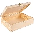 Creative Deco A4 Wooden Storage Box Unpainted Plain | 33.8 x 24.8 x 10 (+/- 1) cm | Golden Latch & Hinged Lid | Easter Gift Storing Files Documents & Valuables in the Office or Bedroom | Jewellery Box
