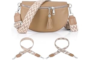 Gerbala Sac banane en cuir pour femme - Petit sac à bandoulière pour femme - Sac à bandoulière en cuir véritable avec 2 larges bretelles - Porte-cartes pour les voyages, le shopping, le travail