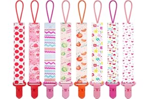 Aolso Łańcuszek do smoczka dla niemowląt, 8 szt., zestaw uchwytów do smoczka z plastikowym zapięciem, gryzak dla niemowląt, pasuje do smoczków i zębów