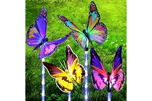 SOLARBABY Lampes solaires de jardin avec papillons à fibre optique à changement de couleur et piquet LED étanche pour décoration de jardin de terrasse (lot de 4)