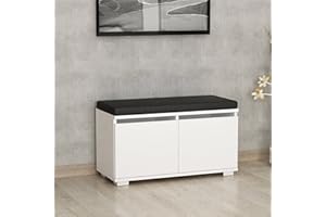 [en.casa] Panca Portascarpe con Seduta Imbottita 4 Scomparti e 2 Ante a Ribalta Mobile Scarpiera da Ingresso Corridoio 42 x 80 x 35 cm Bianco/Nero