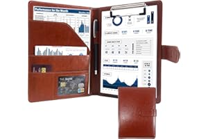 GraduatePro Clipboard Folder A5 with Storage Leather Document Folder Waterproof Magnetic Conference Presenter Business Organizer Brown