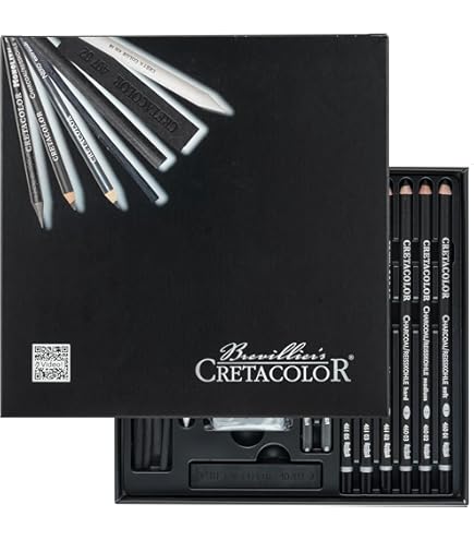 CRETACOLOR Rolletui „Profi-Set 24-tlg – Künstlerstifte, Graphit, AquaGraph, Kreide, Kohle & Zubehör – Zeichen-Set für Skizzieren, Schattieren & Aquarell