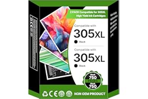 WASHOPE 305XL Ink Cartridges Black Replacement for HP 305 Ink Cartridge,305 Printer Cartridges for HP DeskJet 2710 2720e 2722 2700 DeskJet Plus 4100 4120 Envy 6000 6020e Pro 6400 6430 Printer(2 Black)