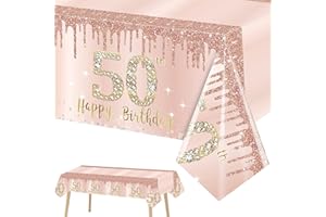 YTUGCG 50th Birthday Table Cloth, 137x274cm Rose Gold 40th Birthday Party Table Decor, Plastic Disposable Waterproof Rectangular Table Cover for Women, Birthday Gifts Party Table Decor