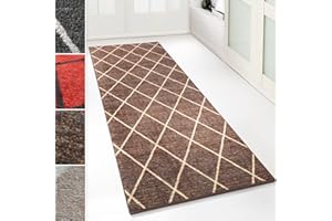 ‎FLOORDIREKT Floordirekt Teppich-Läufer Cosenza | Modernes Rauten-Design | Hochwertige Verarbeitung | Rutschhemmender Gelrücken | Erhältlich in 5 Farben & vielen Größen (80 x 200 cm, Braun)