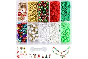 Sunwuun 1320Pcs Christmas Beads DIY Bracelet Making Kits,Clay Beads for Girls Jewelry Making,Christmas Charm Pendant Crafts,DIY Craft Gift for Girls Christmas