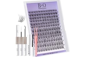 BELLEQIANA B&Q Lashes Extension Set, EcoWisp 04 Volume Wimpern Extensions Set, 0.3mm Ultradünnband Naturbraun Lash Clusters, 8-16Mix, 1 Set mit Pinzette/Kleber, Wimpern Extension für Business/Date/Bridal