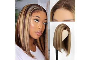 EINBEAUTY Wear and Go Glueless pelucas mujer pelo natural Pre Cut Lace Human Hair Wig Pre Plucked Hairline Glueless 4/27 BOB Straight Wig Upgraded for Black Women 4×4HD Lace Beginner Friendly 180%Density 14inch