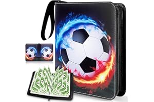 GSNONIWI Sammelalbum Fußball Karten, 400 Karten Sammelkarten Album 4 Taschen 50 Seiten Sammelmappe Fussballkarten,Fussball Karten Sammelalbum, Doppelseitiger Seitenschutz Ordner Buch Karten Binder