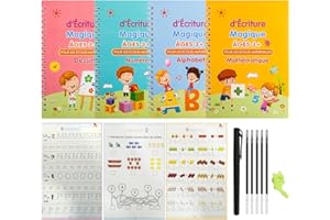 CHARFIA 4 Ecriture calligraphy en français pour enfants, Magic Book Magibook Effacable Livre de pratique d'écriture réutilisable Apprendre a Ecrire, Maternelle