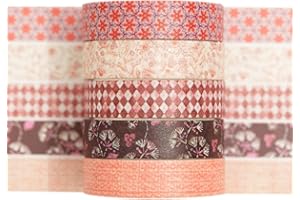 Songdao 5 rouleaux Fantaisie Washi Tape Set, Texture Arts Ruban Adhésif Décoratif Motifs de base Masking Tapes pour Arts, Bullet Journal, Scrapbooking, Bricolage, Emballage (5 chaleur rustique)