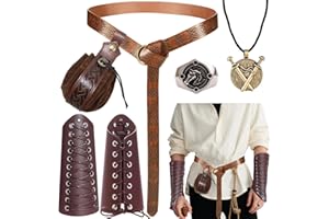 SAIER TBO 5 Pièces Costume Medieval Set pour Hommes Femmes, Accessoires de Chevalier de Renaissance avec Ceinture Sac Banane Protège-poignets Colliers Bagues pour Nécromancien Halloween Cosplay