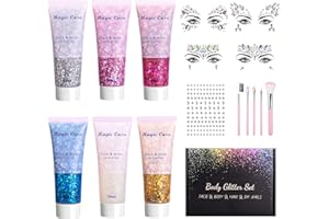 ‎YUEONEWIN Glitzer Gesicht Body Glitter Gel, Festival Glitter Gesicht für Haare Nägel Face Make Up, Glitzersteine Gesicht Selbstklebend Temporäre Tattoos Gesicht Körper Schminke Karneval Festival Party