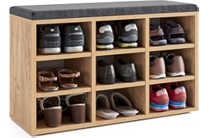 ‎KOMTO KOMTO Schuhbank mit Sitzfläche - Schuhregal Honig Eiche 80 x 50 x 30 cm Schuhschrank mit Sitzbank Flur Bank mit Stauraum Garderobenbank Sofia