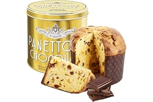 TOPLINE Chocolate Panettone Cake Tin for Gifts - Authentic Chiostro Di Saronno 1kg Chocolate Chip Panettone with Choco Filling, Christmas Cake for Secret Santa Gifts, Christmas Gifts for Women