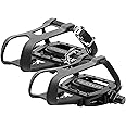 BV Bike Pedals Shimano SPD Compatible 9/16'' with Toe Clips - Peloton Pedals for Regular Shoes - Toe Cages for Peloton Bike (SPD Cleats Included) - Exercise Bike Pedals - Universal Fit Bicycle Pedal