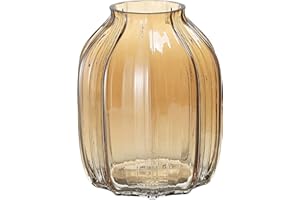 JAKY-GLOBAL Large Amber Glass Vase for Flowers Ribbed Tall Gold Floor Vase 21cm Decorative Vases for Home Table Centerpieces Flowers Decor and Farmhouse(Brown 21cm)