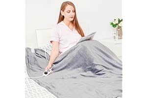 ‎MIA&COCO Heizdecke mit Abschaltautomatik, 130x180cm 10 Heizstufen 1~9 Stunden Auto-Off-Timer Überhitzungsschutz, Elektrische Wärmedecke Bett Wärme Decke ETL für Home & Office Schnelle Flanell Waschbar, Grau