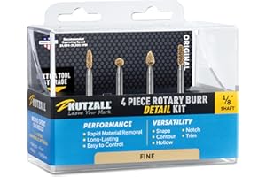 Kutzall Kit di 4 pezzi per fresa rotante – albero da 1⁄8", punta fine per intaglio del legno per utensili Dremel, Foredom, Ryobi, DeWalt, Milwaukee – in carburo di tungsteno strutturato, 18FKIT02