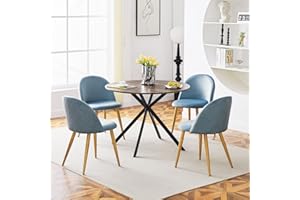 CLIPOP Set of 4 Dining Chairs Velvet Light Blue Kitchen Chairs with Backrest and Wooden Style Sturdy Metal Legs Living Room Lounge Leisure Chairs for Home Office and Restaurant Furniture