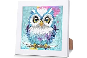 PUJEKNM Owl Diamond Painting Kits for Kids with Wooden Frame-5D Diamond Art Kits for Kids,Animal Gem Painting Easy Kits,Full Drill Art Kits Crafts Sets for Girls,Boys,Children Ages 6-7-8-9-12(7x7inch)
